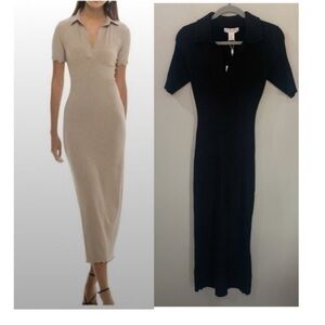 NWT Caroline Constas Dress Knit Midi Crochet Collar in Black